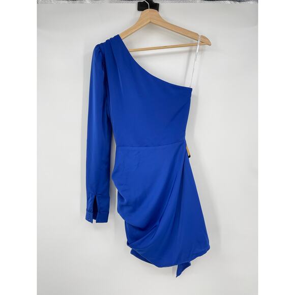 Lovers and Friends | Ana Dress in Cobalt Blue One Shoulder Wrap Mini XS - Picture 4 of 14